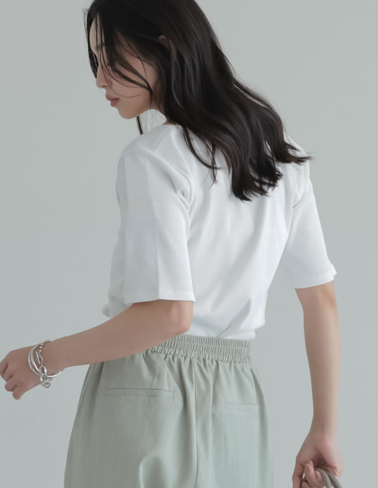 選べるネックリブカットソー半袖Tシャツ