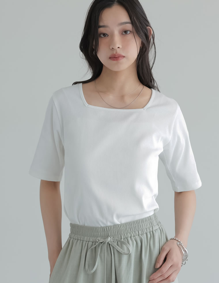 選べるネックリブカットソー半袖Tシャツ