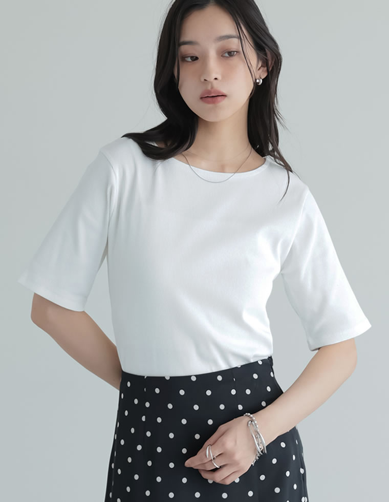 選べるネックリブカットソー半袖Tシャツ
