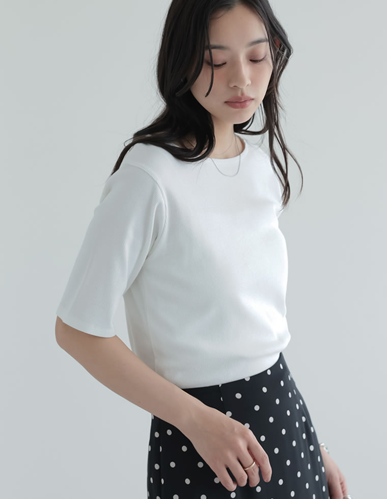 選べるネックリブカットソー半袖Tシャツ