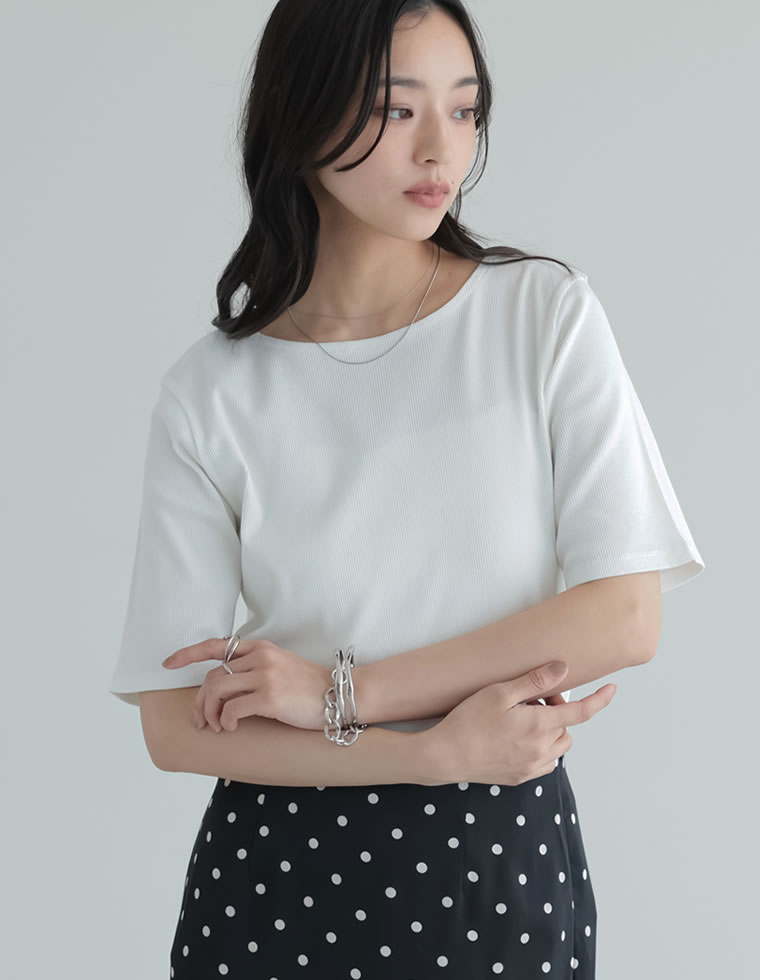 選べるネックリブカットソー半袖Tシャツ