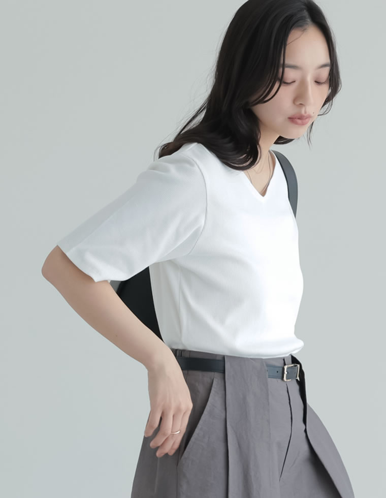 選べるネックリブカットソー半袖Tシャツ