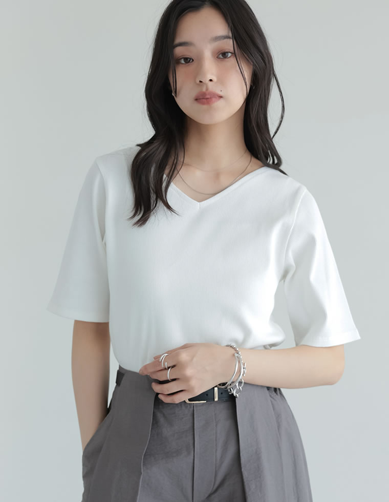 選べるネックリブカットソー半袖Tシャツ