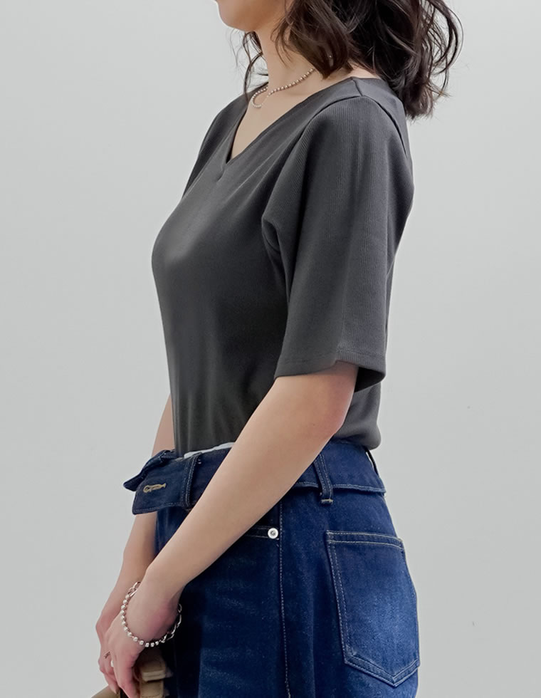 選べるネックリブカットソー半袖Tシャツ