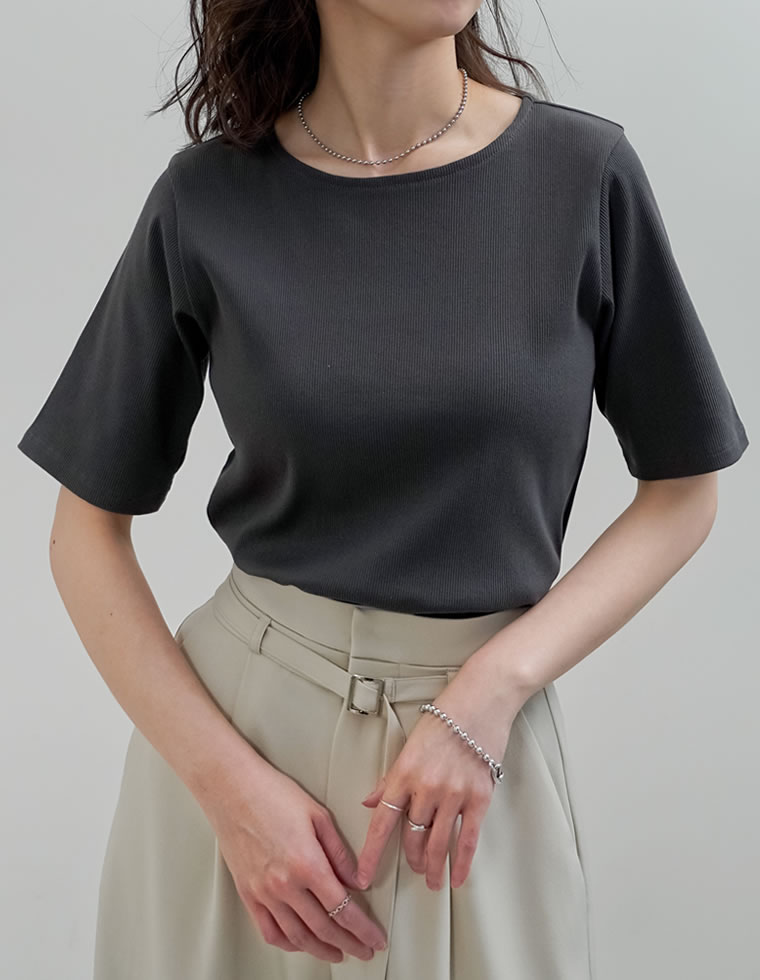 選べるネックリブカットソー半袖Tシャツ
