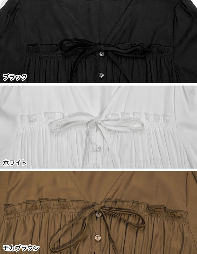シャーリングギャザーリボンブラウス