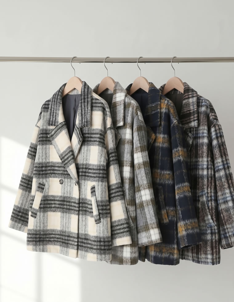 フェイクウールシャギーチェックコート