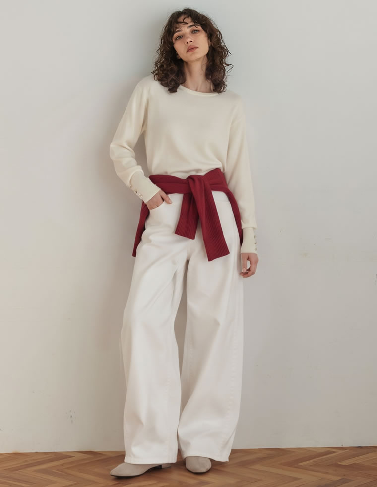 【10月26日再入荷予定】サイドフリンジワイドデニムパンツ