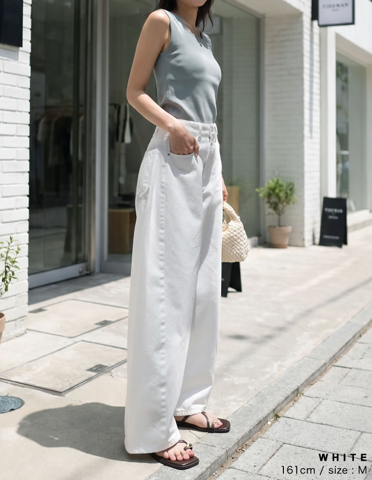 サイドフリンジワイドデニムパンツ
