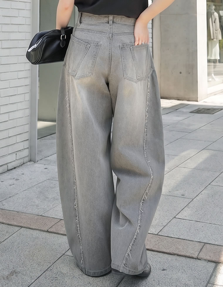 サイドフリンジワイドデニムパンツ