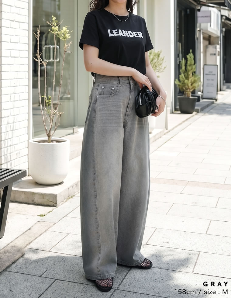 サイドフリンジワイドデニムパンツ