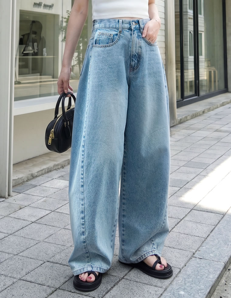 サイドフリンジワイドデニムパンツ
