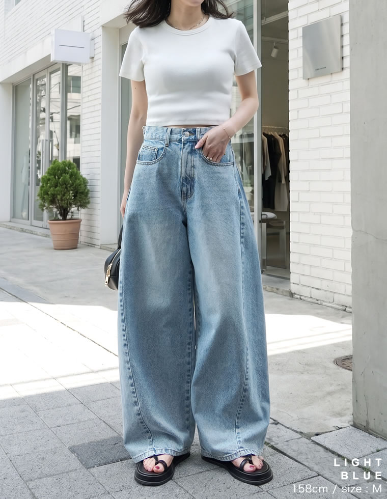 サイドフリンジワイドデニムパンツ