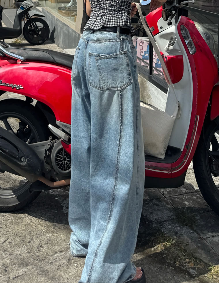 サイドフリンジワイドデニムパンツ
