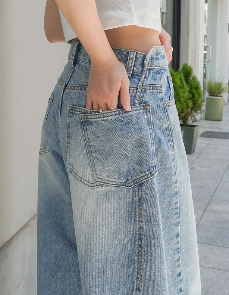 サイドフリンジワイドデニムパンツ