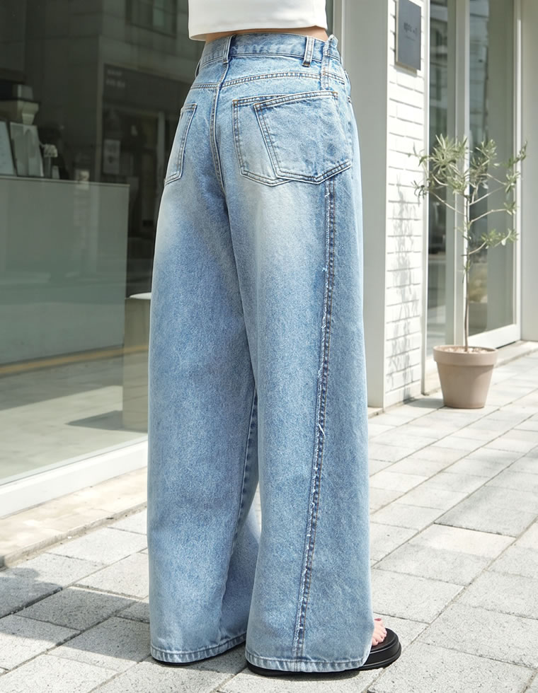 サイドフリンジワイドデニムパンツ