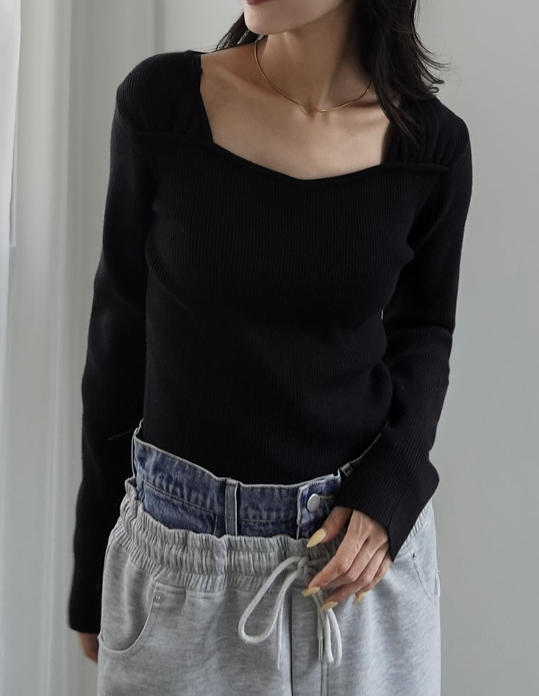スイートハートネックリブニットトップス