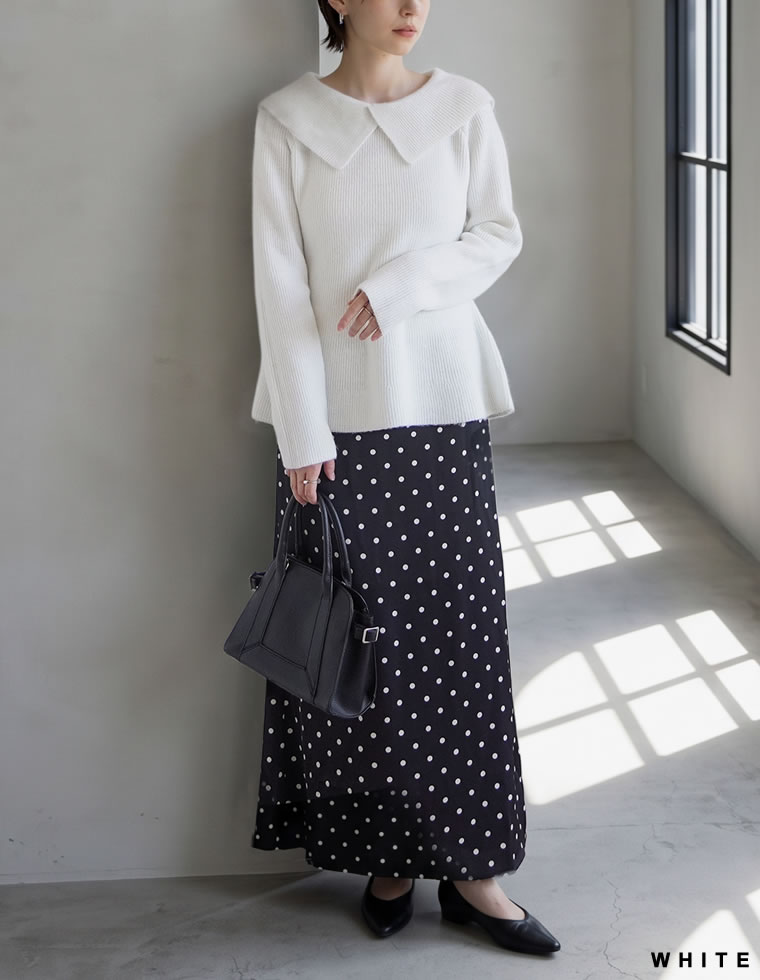 アルパカタッチカラーペプラムニット