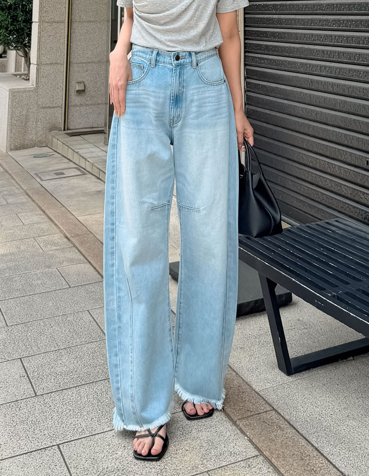 ウエストシェイプバレルレッグデニムパンツ