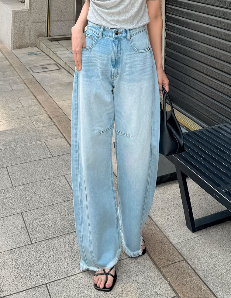 ウエストシェイプバレルレッグデニムパンツ