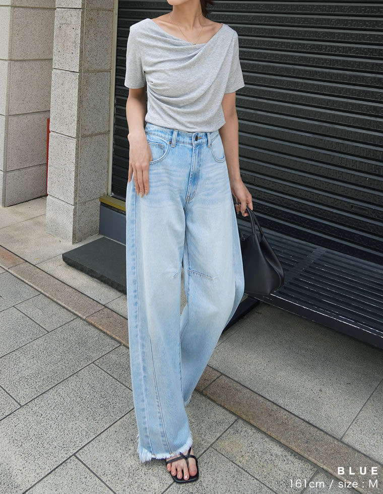 ウエストシェイプバレルレッグデニムパンツ