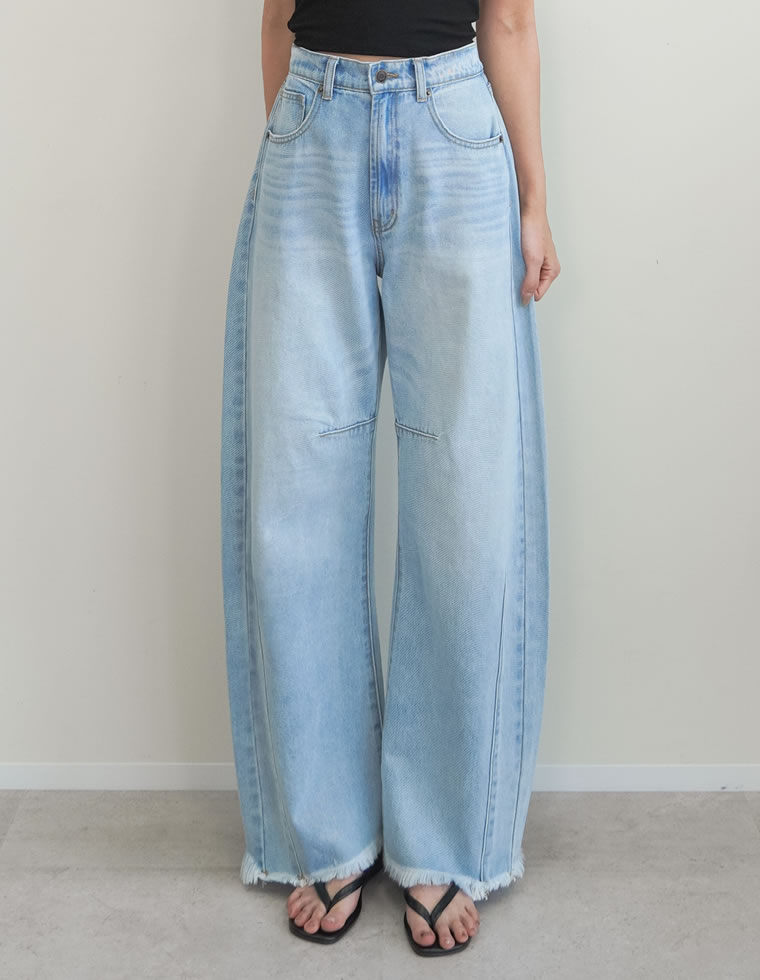 ウエストシェイプバレルレッグデニムパンツ