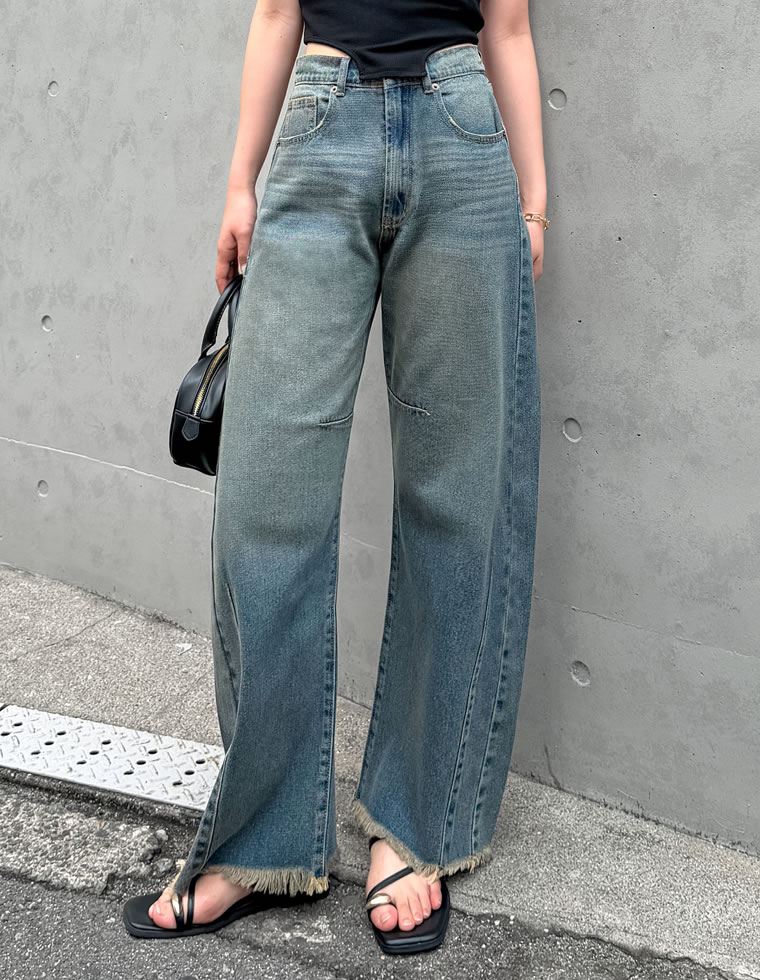 ウエストシェイプバレルレッグデニムパンツ