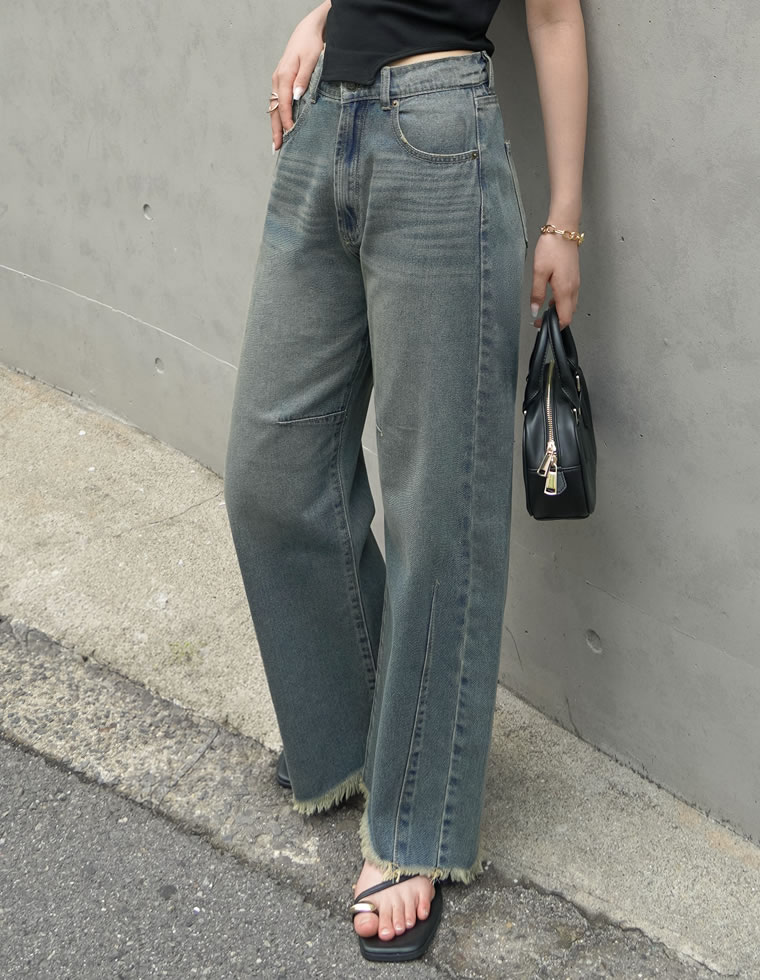 ウエストシェイプバレルレッグデニムパンツ