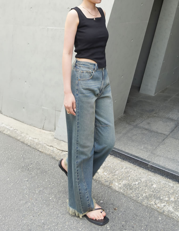 ウエストシェイプバレルレッグデニムパンツ