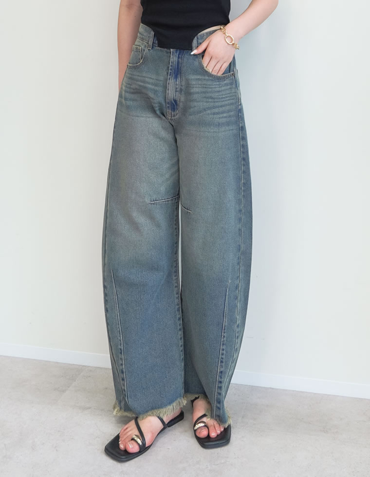 ウエストシェイプバレルレッグデニムパンツ