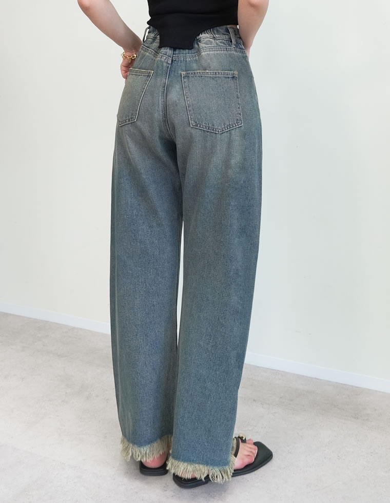 ウエストシェイプバレルレッグデニムパンツ