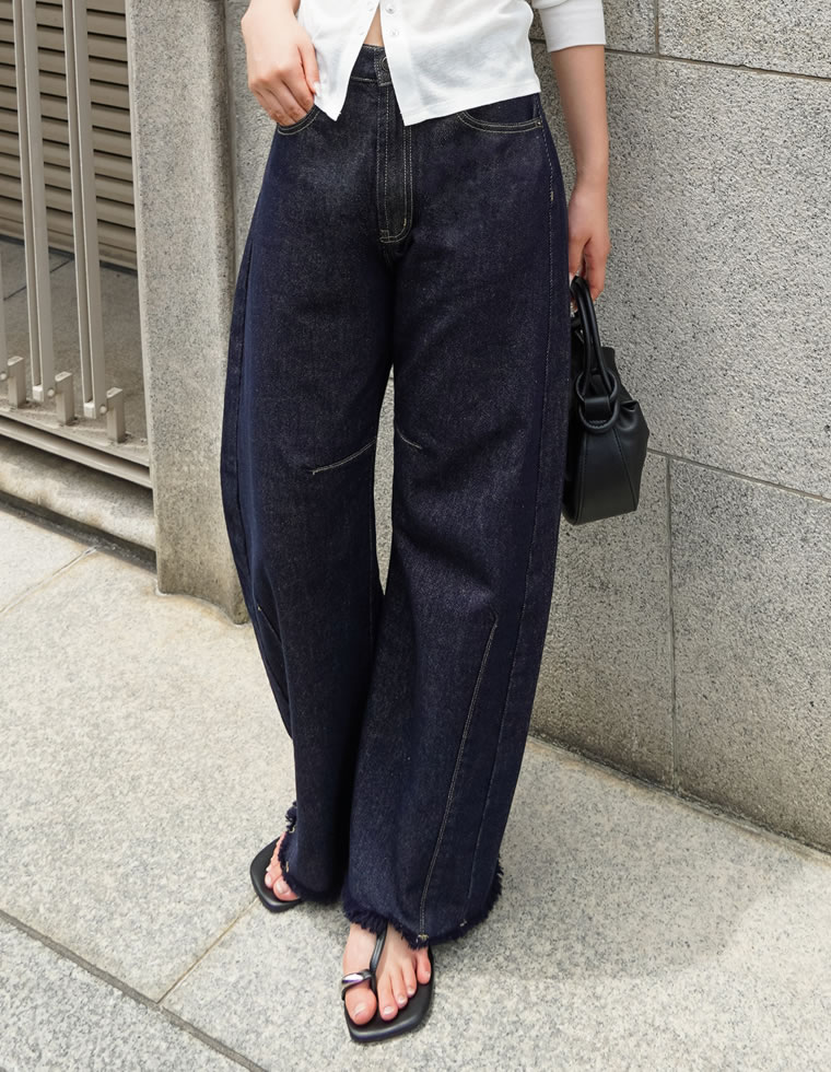 ウエストシェイプバレルレッグデニムパンツ
