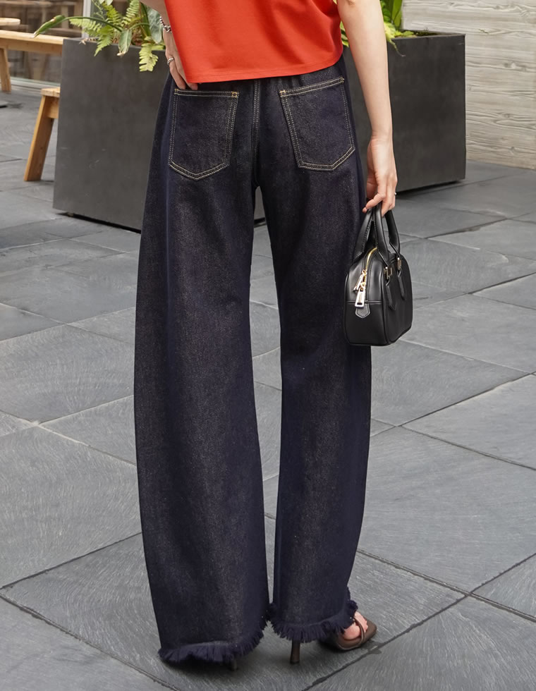 ウエストシェイプバレルレッグデニムパンツ