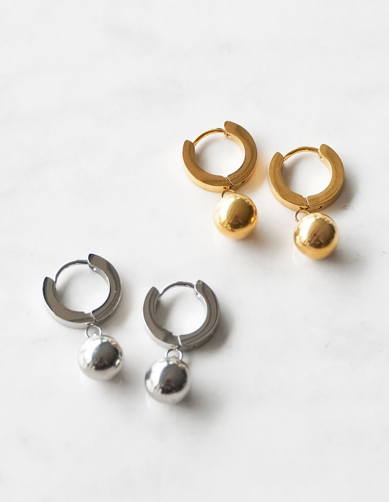 メタルボールドロップフープピアス
