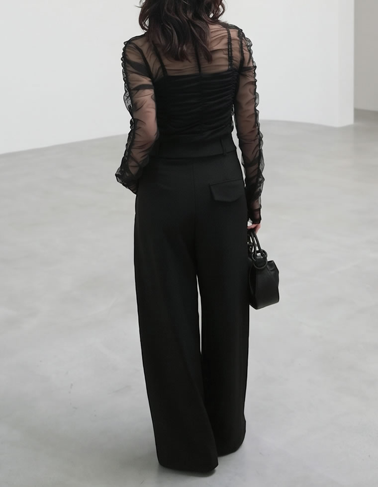 チュールシャーリングシアートップス