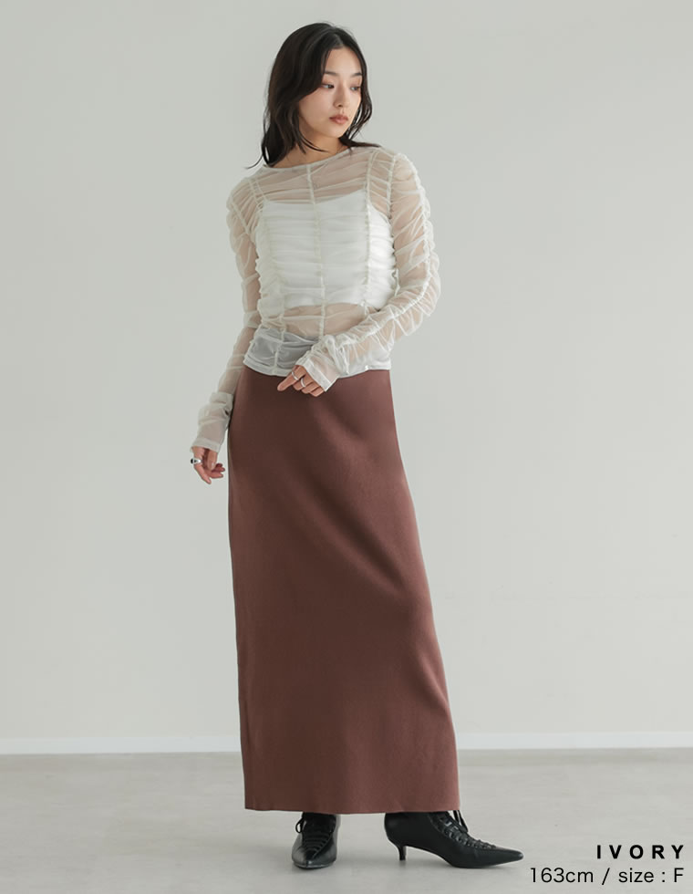 チュールシャーリングシアートップス