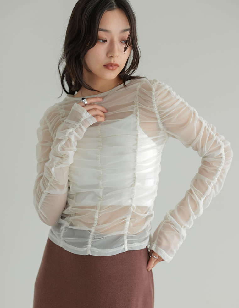 チュールシャーリングシアートップス