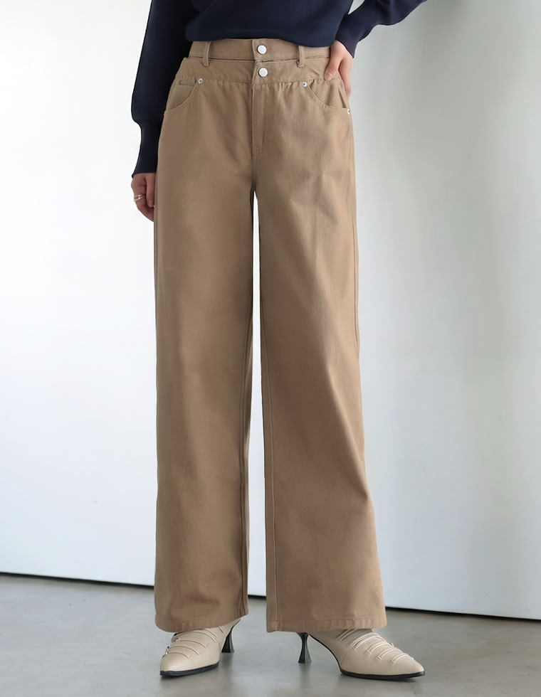 ダブルウエストワイドストレートデニム