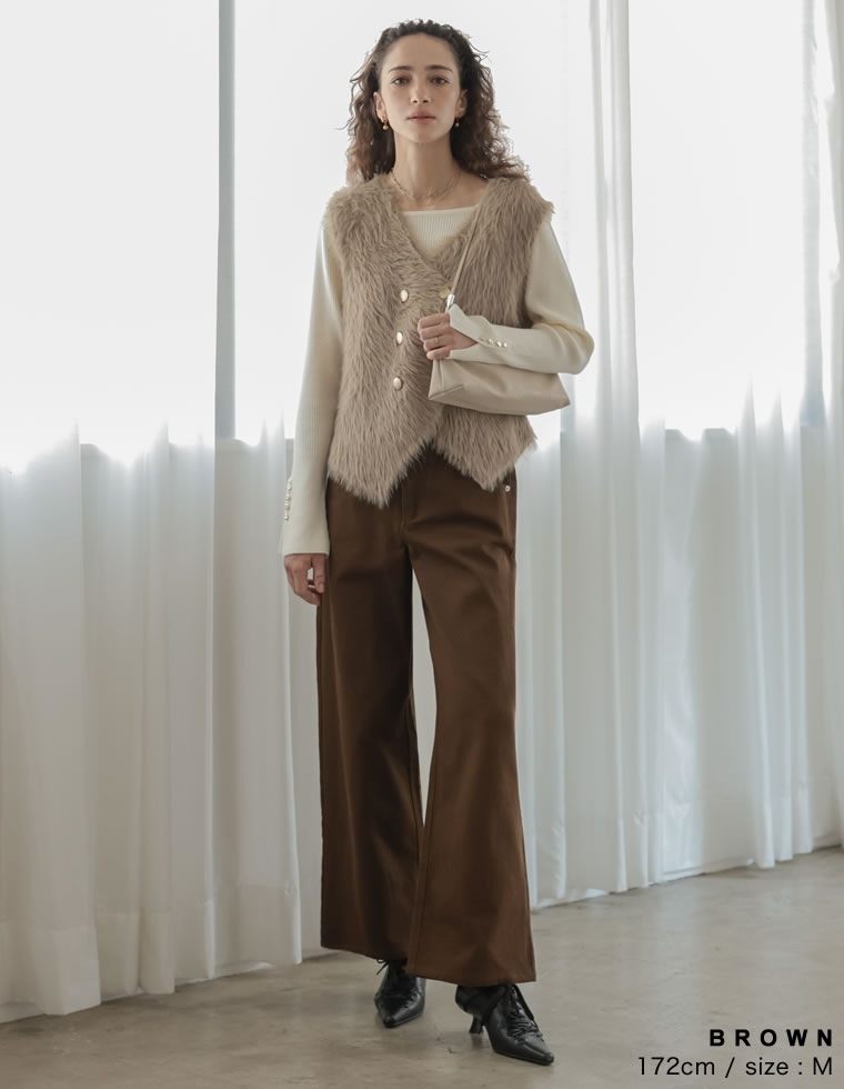 ダブルウエストワイドストレートデニム