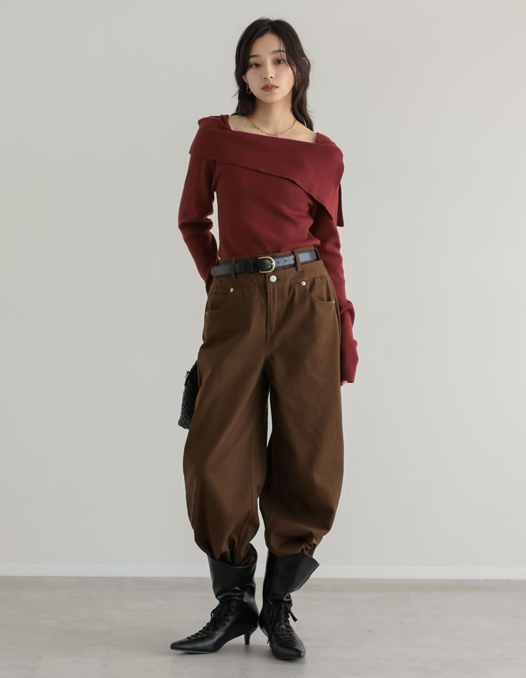 ダブルウエストワイドストレートデニム