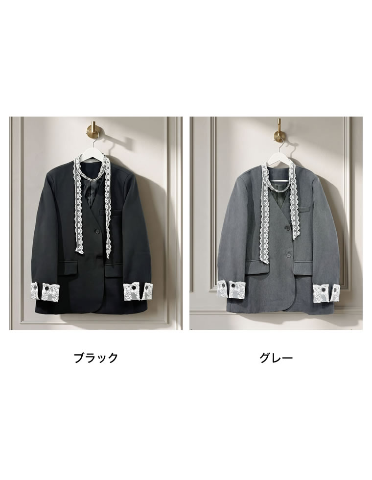 レースタイ付きカフスレースジャケット