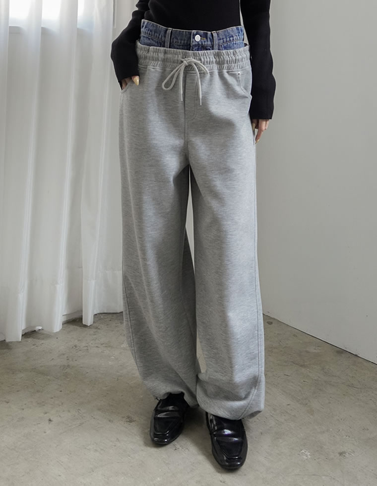 デニムレイヤード風ダンボールワイドパンツ