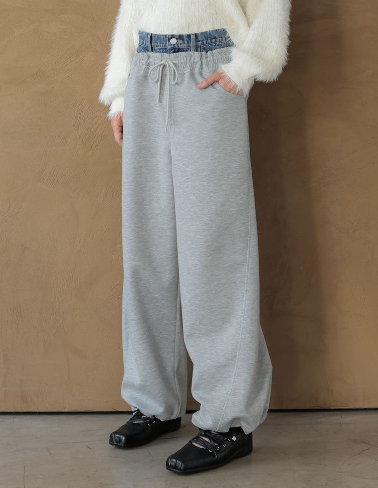 デニムレイヤード風ダンボールワイドパンツ