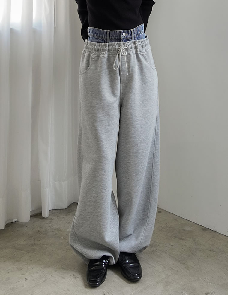 デニムレイヤード風ダンボールワイドパンツ