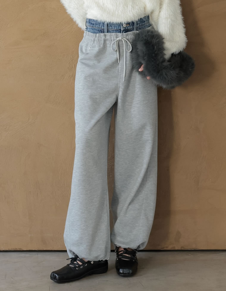 デニムレイヤード風ダンボールワイドパンツ