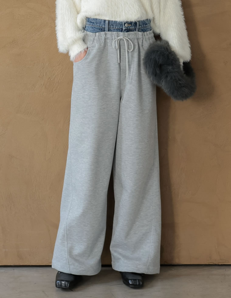 デニムレイヤード風ダンボールワイドパンツ