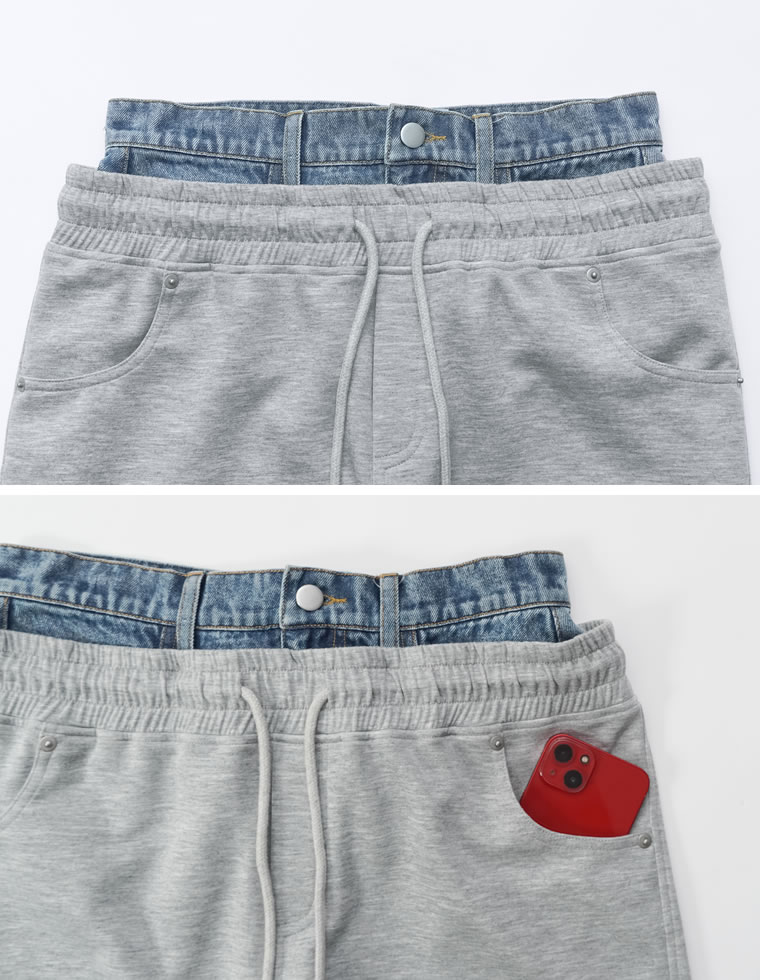 デニムレイヤード風ダンボールワイドパンツ