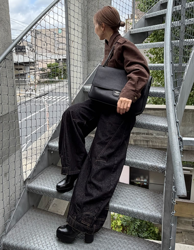 裾ウエストデザイン立体切替バレルデニム