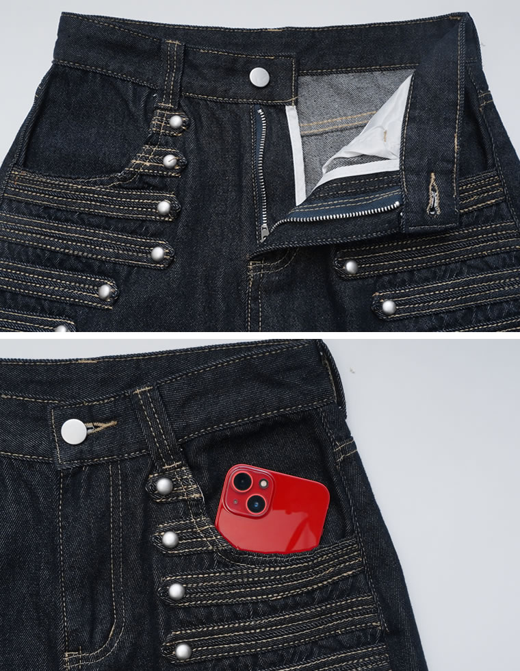 ナポレオンボタンデニムワイドカーブパンツ