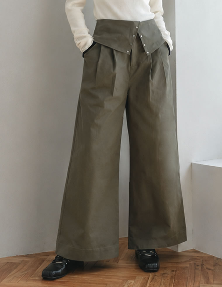 ウエスト折り返しワイドレッグパンツ